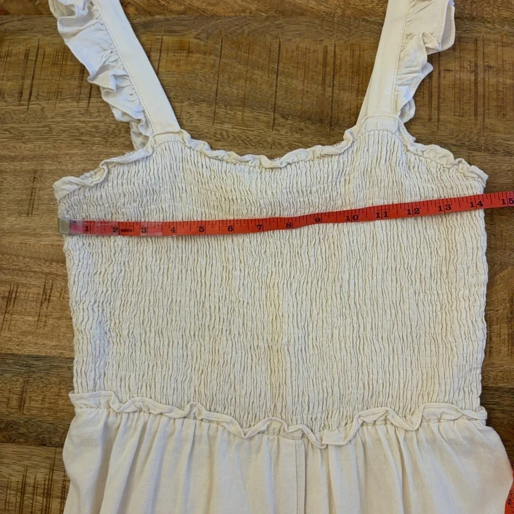 H&M Linen Blend Smocked Jumpsuit Small Wide Leg Beachy Coastal Minimalist‎ Beige